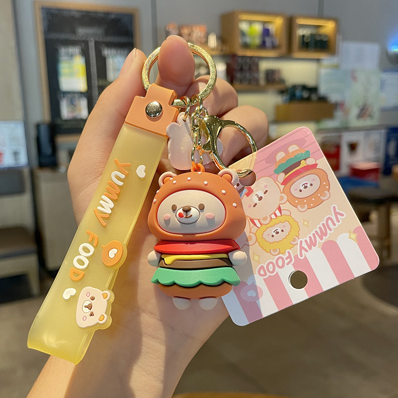 Coffeejoy Móc Khóa Xe Hơi, Người Nổi Tiếng Trên Mạng, Mặt Dây Chuyền Hình Gấu Nhỏ Bánh donut, Dây Da Dễ Thương Cho Cặp Đôi