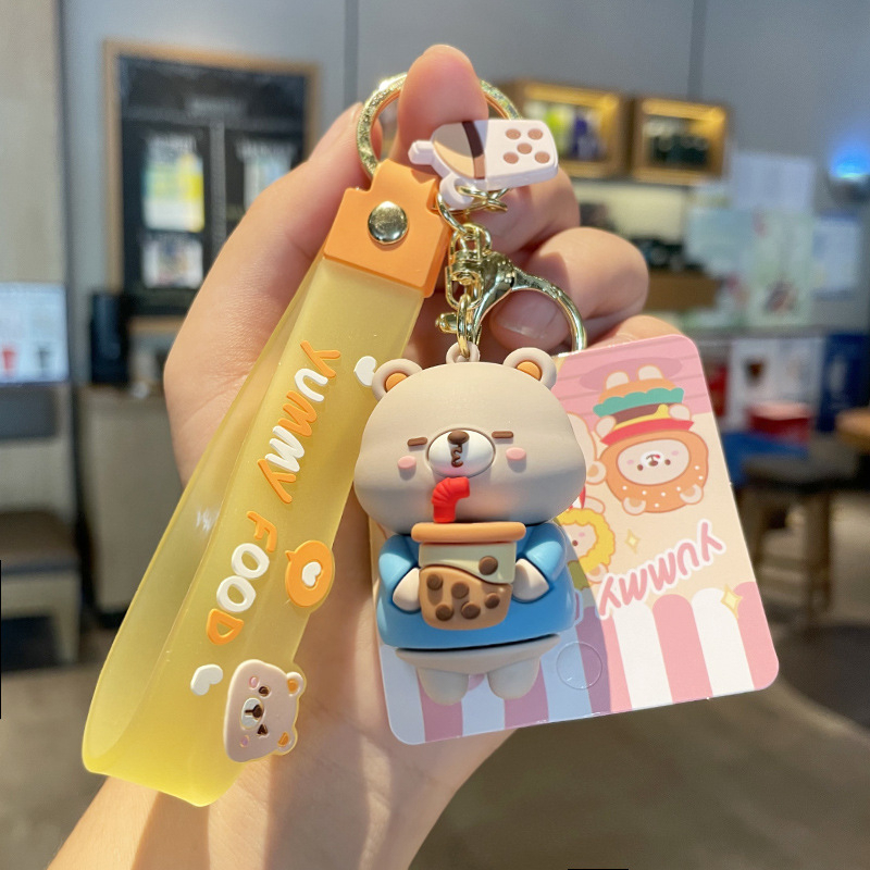 Coffeejoy Móc Khóa Xe Hơi, Người Nổi Tiếng Trên Mạng, Mặt Dây Chuyền Hình Gấu Nhỏ Bánh donut, Dây Da Dễ Thương Cho Cặp Đôi