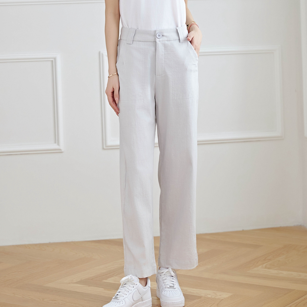 Eyouth 10119 Quần Dài Vải Lanh cotton Lưng Cao Thời Trang Cho Nữ