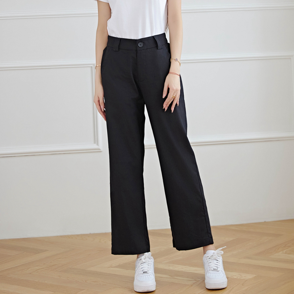 Eyouth 10119 Quần Dài Vải Lanh cotton Lưng Cao Thời Trang Cho Nữ