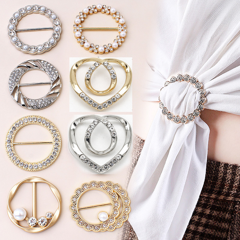 1 Nút Thắt Lưng Hình Tròn / Trái Tim Đính Đá / Ngọc Trai Đa Năng Trang Trí Áo Sơ Mi / Khăn Choàng / Thắ
