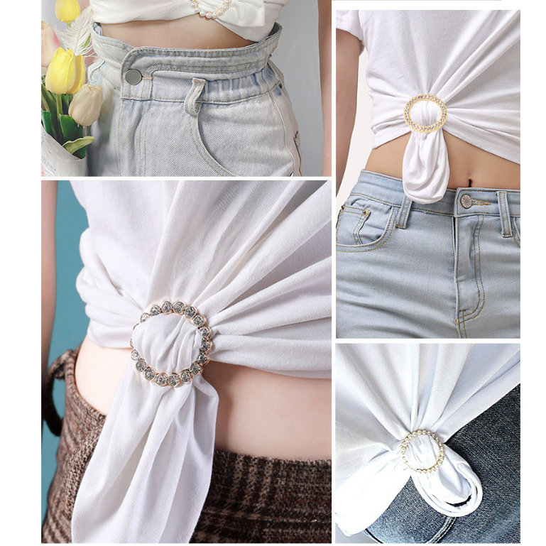 1 Nút Thắt Lưng Hình Tròn / Trái Tim Đính Đá / Ngọc Trai Đa Năng Trang Trí Áo Sơ Mi / Khăn Choàng / Thắ