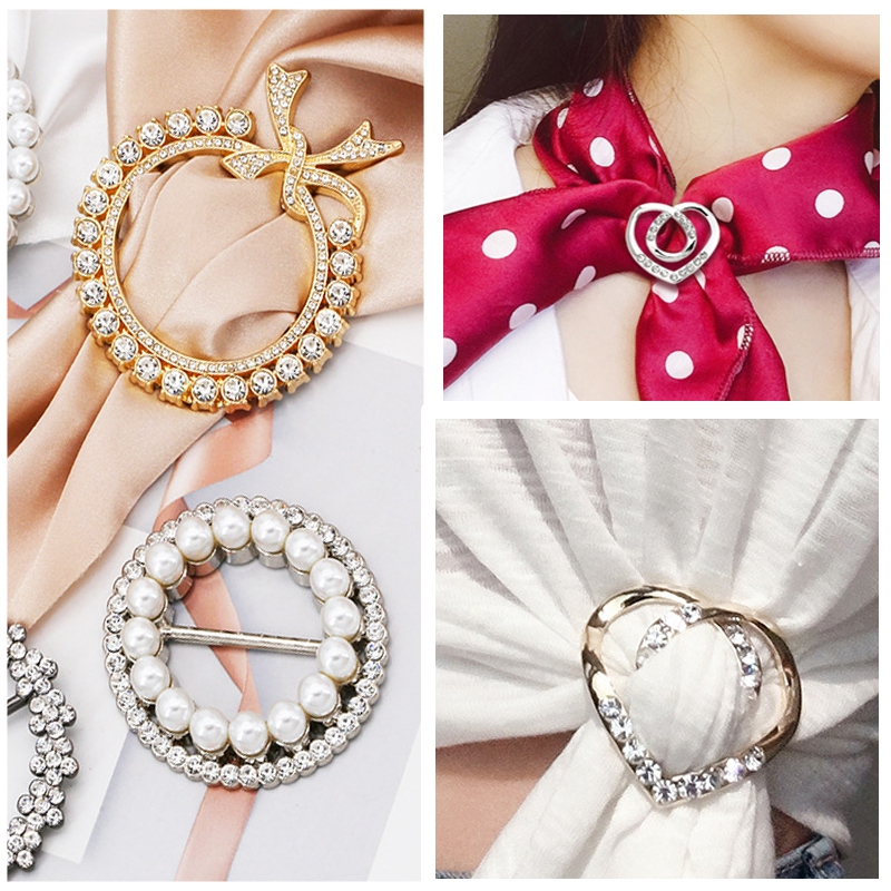 1 Nút Thắt Lưng Hình Tròn / Trái Tim Đính Đá / Ngọc Trai Đa Năng Trang Trí Áo Sơ Mi / Khăn Choàng / Thắ
