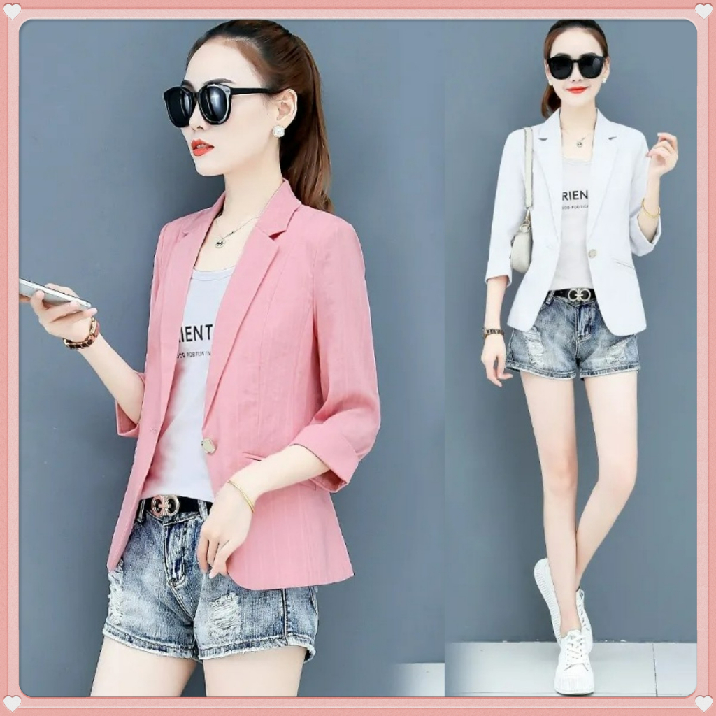Áo Khoác Tay Lỡ Nhỏ Dáng Ôm Ba Hàng Nút Thời Trang Mùa Hè Hàn Quốc Cho Nữ