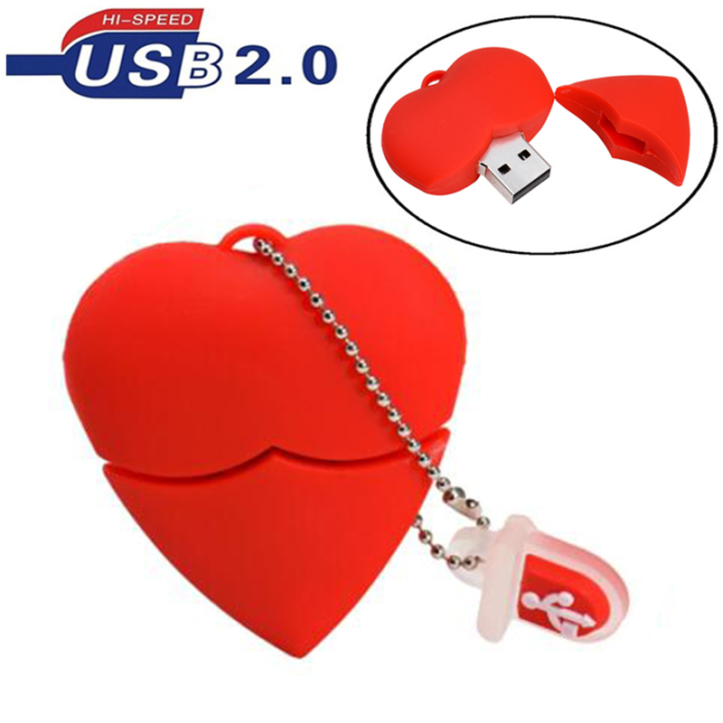 Ổ Đĩa Flash USB 2.0 64GB 32GB 16GB 8GB Bằng Silicon Hình Trái Tim Có Móc Khóa