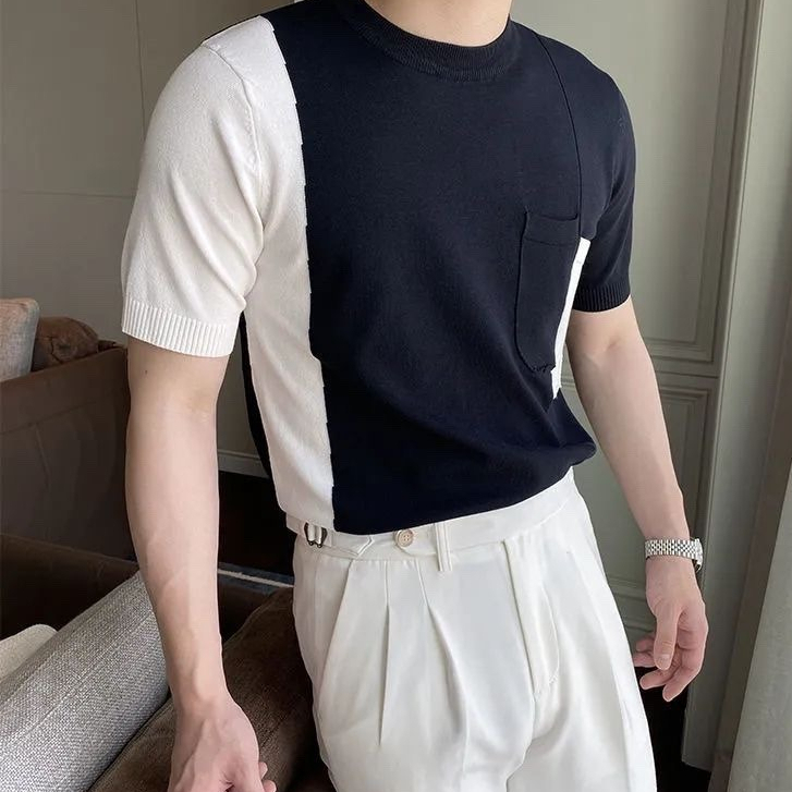 Áo Thun Dệt Kim Tay Ngắn Dáng Rộng Màu Sắc Mùa Hè Phong Cách Hàn Quốc Có Size M-3xl