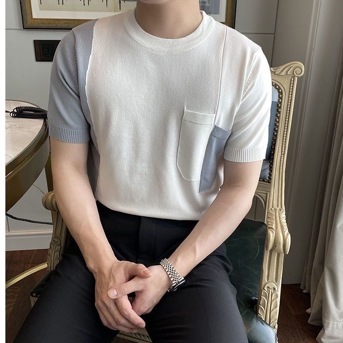 Áo Thun Dệt Kim Tay Ngắn Dáng Rộng Màu Sắc Mùa Hè Phong Cách Hàn Quốc Có Size M-3xl