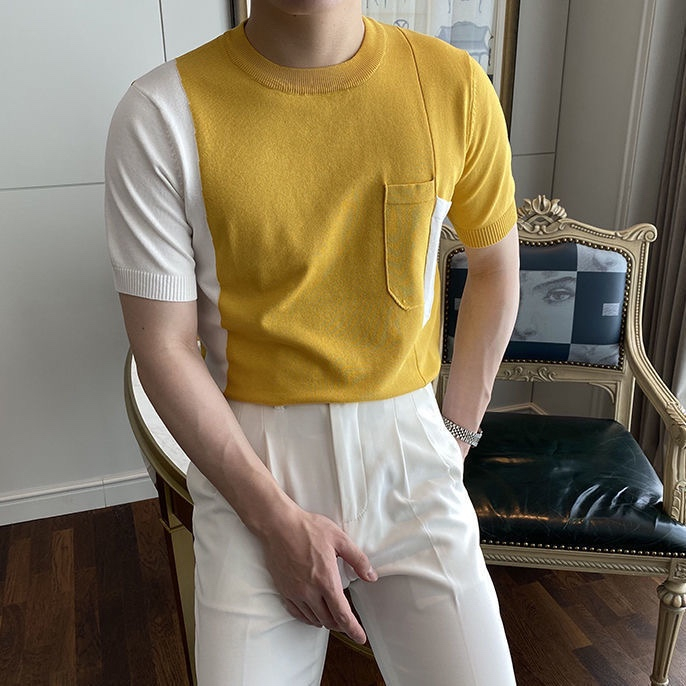 Áo Thun Dệt Kim Tay Ngắn Dáng Rộng Màu Sắc Mùa Hè Phong Cách Hàn Quốc Có Size M-3xl