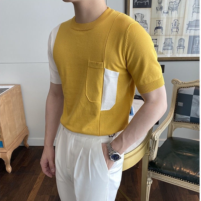 Áo Thun Dệt Kim Tay Ngắn Dáng Rộng Màu Sắc Mùa Hè Phong Cách Hàn Quốc Có Size M-3xl