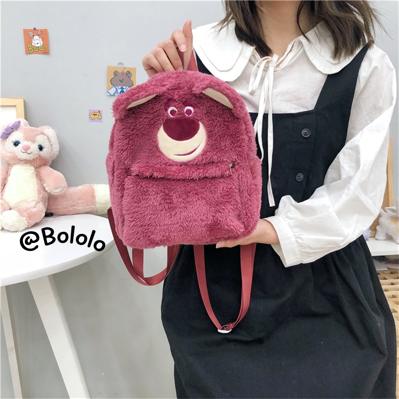 Bololo Balo Hình Gấu Dâu Tây Bằng Nhung Dễ Thương Xinh Xắn