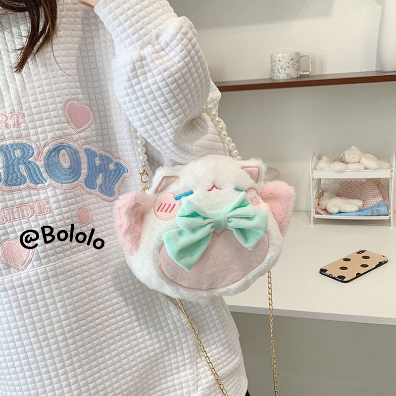 Bololo Túi Đeo Vai Đựng Điện Thoại Hình Mèo May Mắn Nhồi Bông Kiểu Nhật Bản Dễ Thương Cho Bé