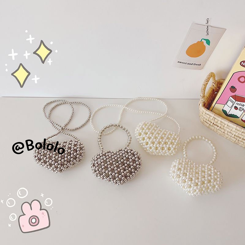 Bololo Túi Xách Tay Đính Ngọc Trai Hình Trái Tim Nhỏ Xinh Xắn Phù Hợp Với Công Chúa Cho Bé Gái