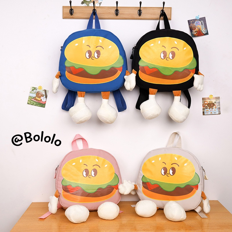 Bololo Balo Đi Học Họa Tiết hamburger Hoạt Hình Vui Nhộn Cho Trẻ Mẫu Giáo