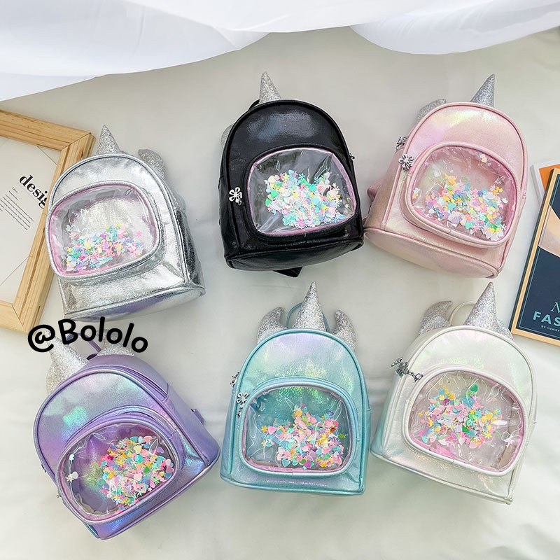 Bololo Ba Lô Mini Trong Suốt Phối Cát Chảy Xinh Xắn Dành Cho Bé Gái