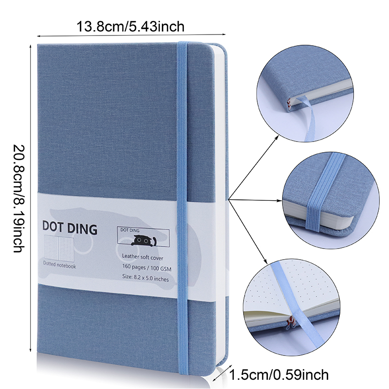 100 GSM Bullet Dotted Journal Planner A5 Bìa cứng vải 160 trang Bên trong túi sổ tay trường học & văn phòng Bujo Văn phòng phẩm: màu cam