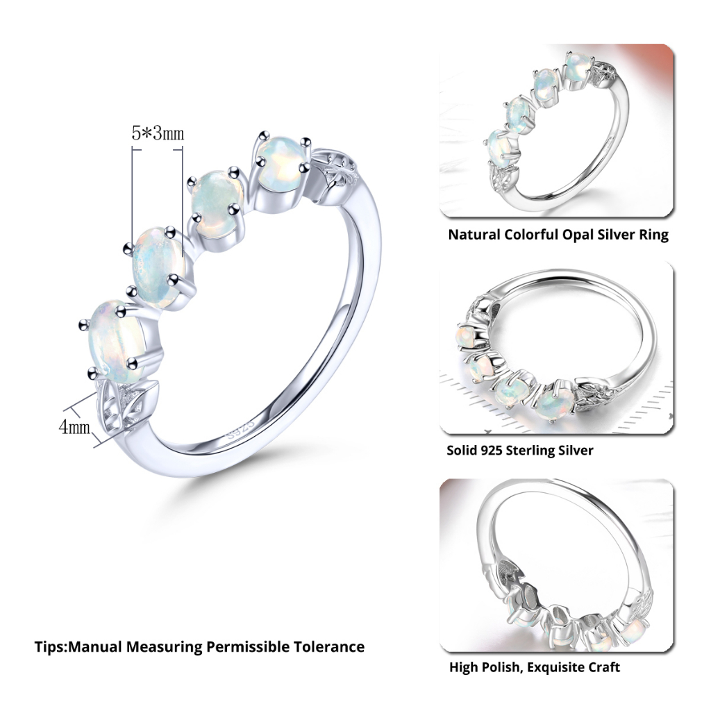 Nhẫn Bạc 925 Đính Đá Opal Tự Nhiên 1 Carats Thời Trang Cho Nữ