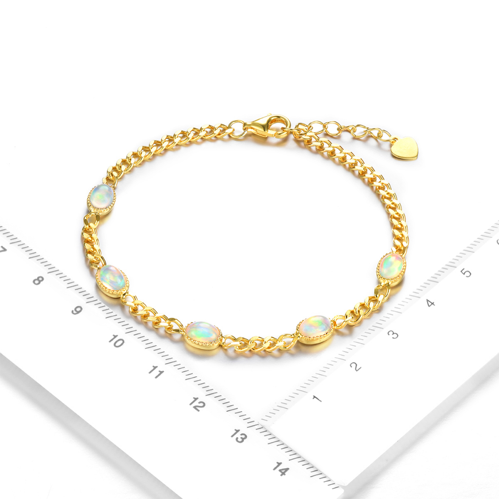 Vòng Tay Đá Opal Tự Nhiên Mạ Vàng / Bạc 925 Mặt Oval 1.8 Carats Thời Trang Cho Nữ
