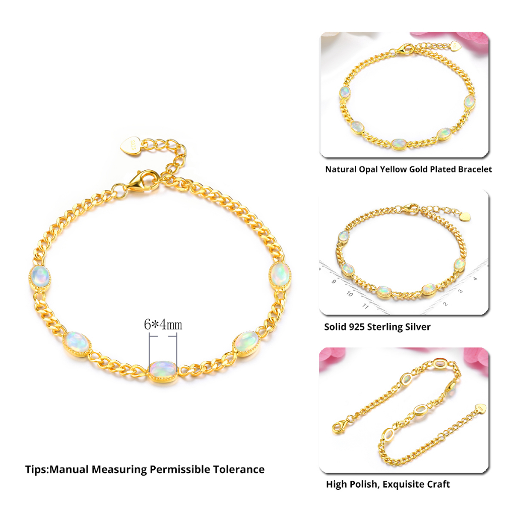 Vòng Tay Đá Opal Tự Nhiên Mạ Vàng / Bạc 925 Mặt Oval 1.8 Carats Thời Trang Cho Nữ