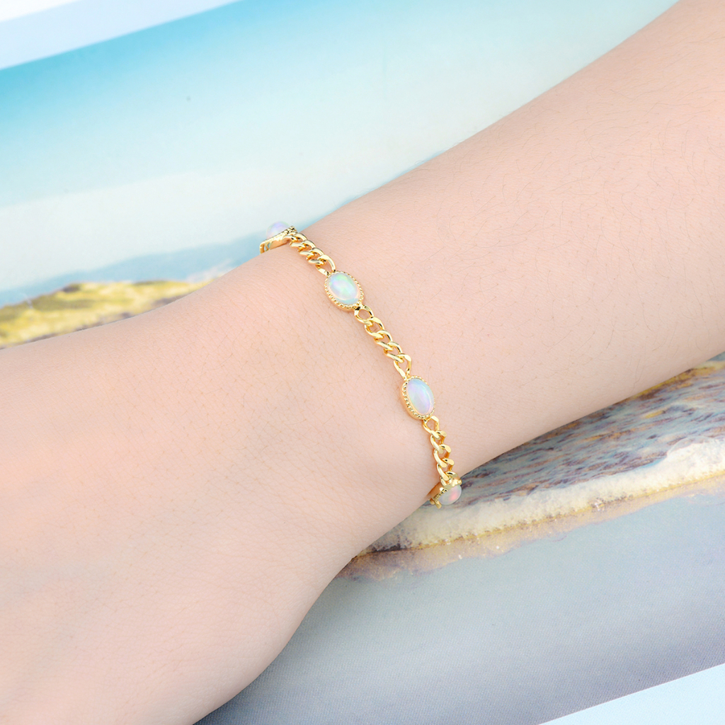 Vòng Tay Đá Opal Tự Nhiên Mạ Vàng / Bạc 925 Mặt Oval 1.8 Carats Thời Trang Cho Nữ