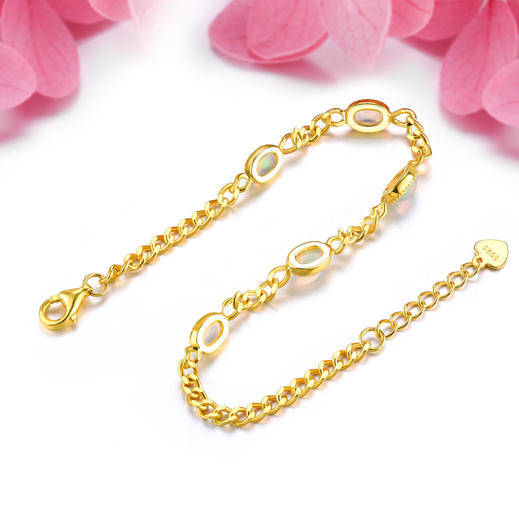 Vòng Tay Đá Opal Tự Nhiên Mạ Vàng / Bạc 925 Mặt Oval 1.8 Carats Thời Trang Cho Nữ