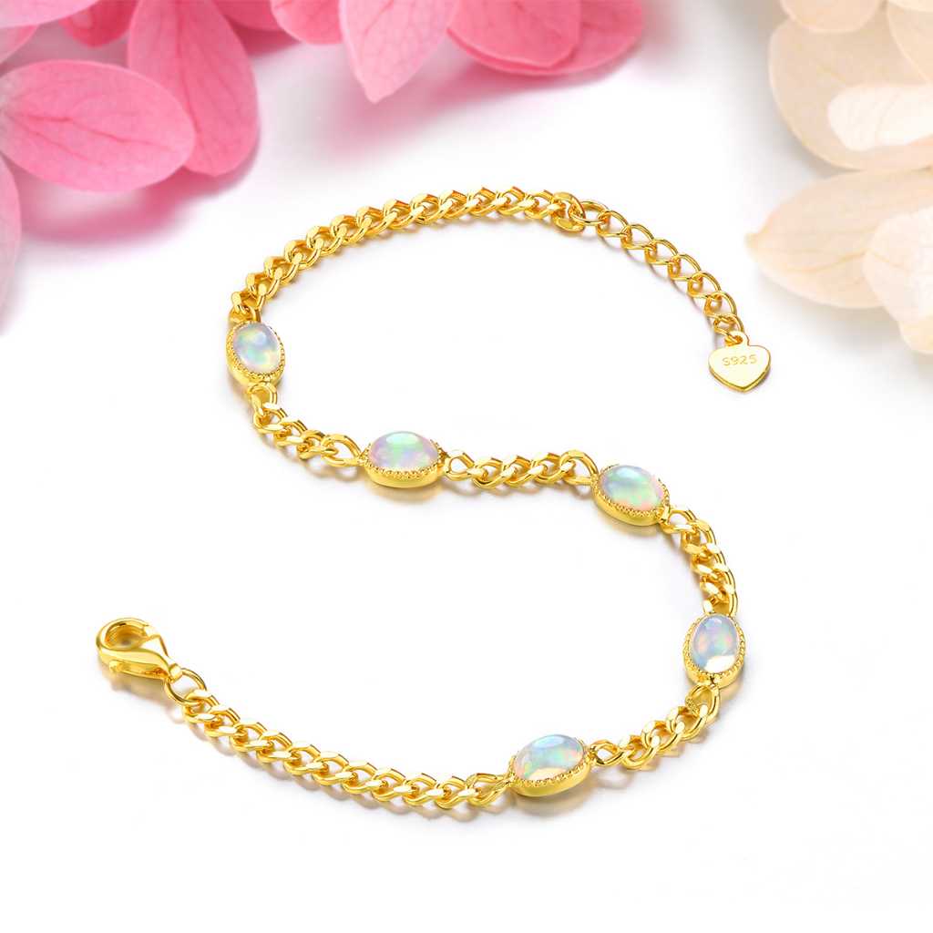 Vòng Tay Đá Opal Tự Nhiên Mạ Vàng / Bạc 925 Mặt Oval 1.8 Carats Thời Trang Cho Nữ