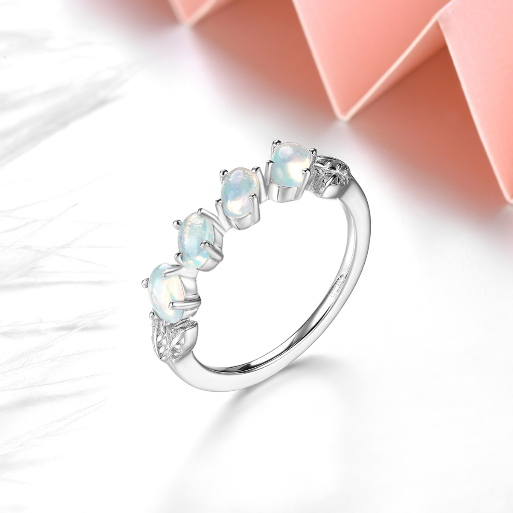 Nhẫn Bạc 925 Đính Đá Opal Tự Nhiên 1 Carats Thời Trang Cho Nữ