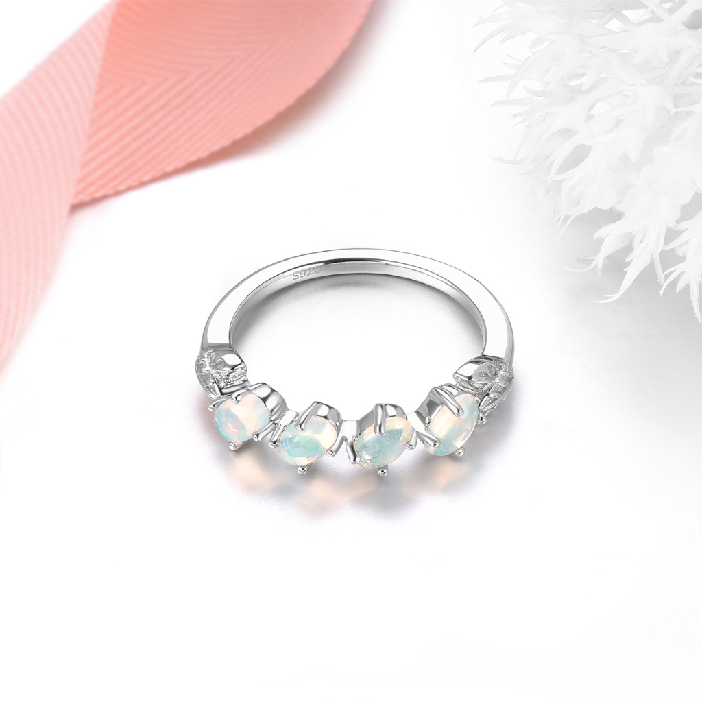 Nhẫn Bạc 925 Đính Đá Opal Tự Nhiên 1 Carats Thời Trang Cho Nữ