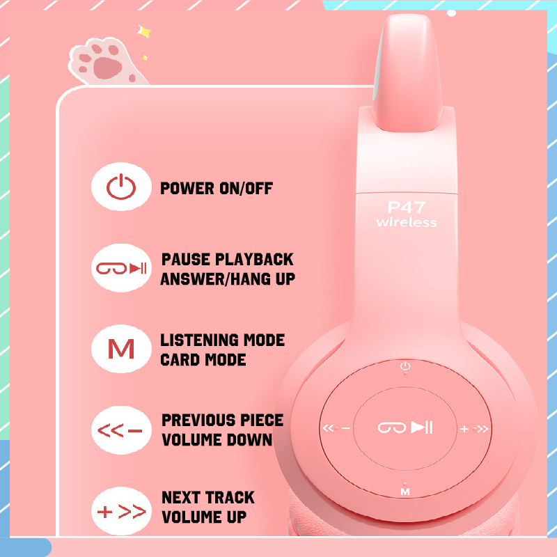 Tai Nghe Bluetooth Hình Tai Mèo Cho IOS / Android / PC