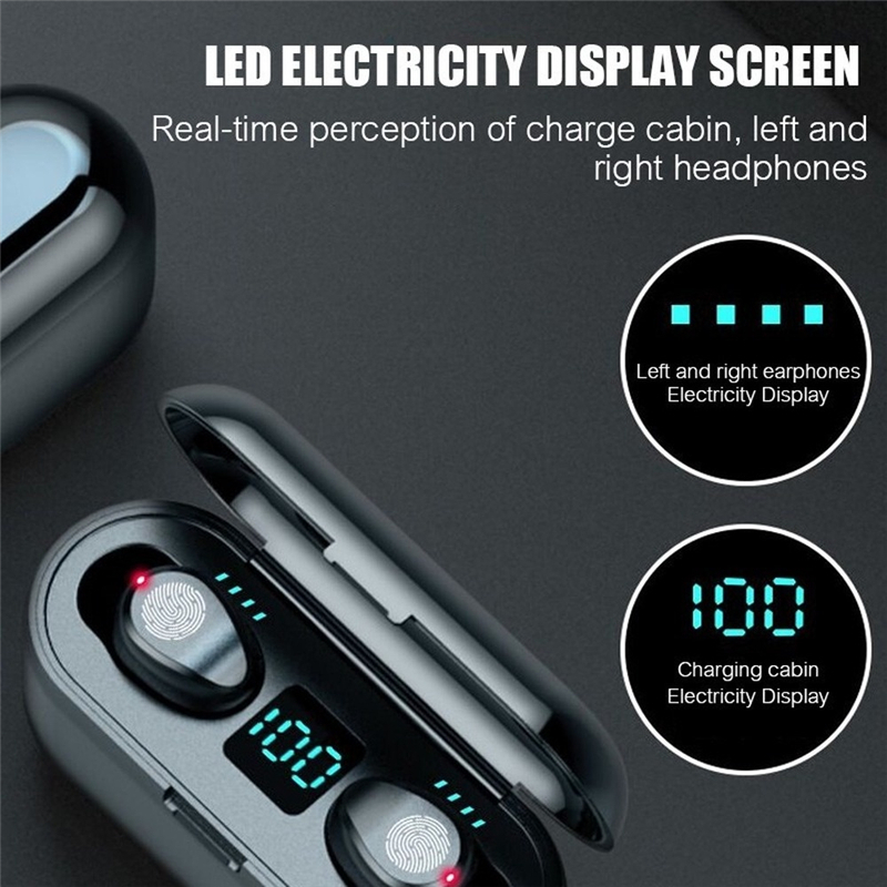 Tai Nghe Bluetooth Không Dây F9 TWS Kiêm Sạc Dự Phòng 2000mAh Có Màn Hình LED Và Mic