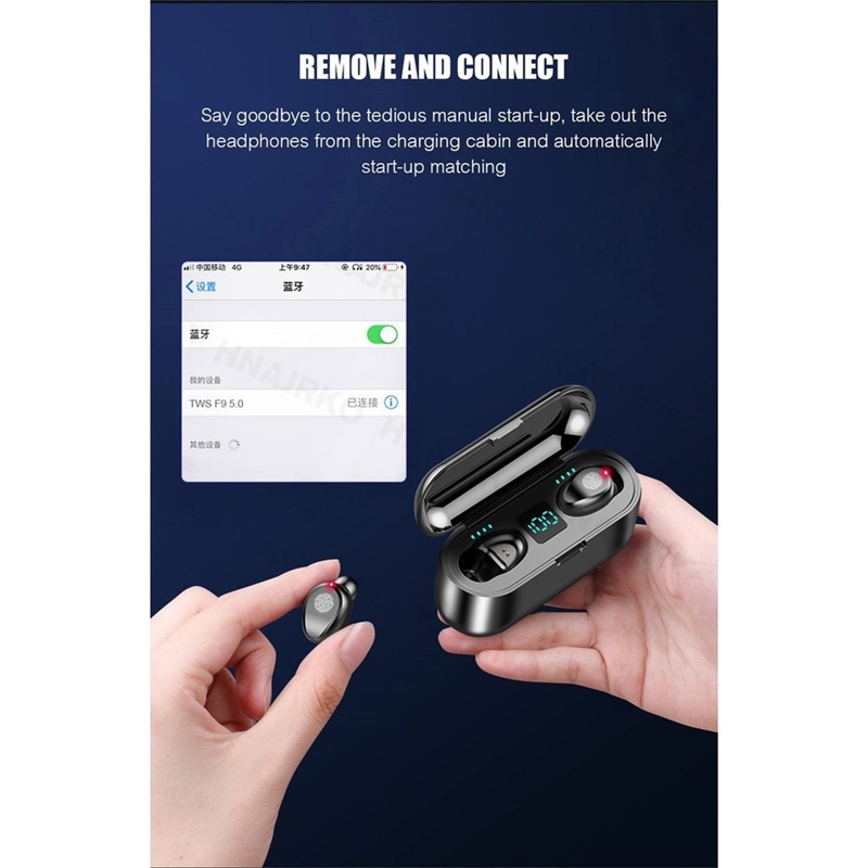 Tai Nghe Bluetooth Không Dây F9 TWS Kiêm Sạc Dự Phòng 2000mAh Có Màn Hình LED Và Mic