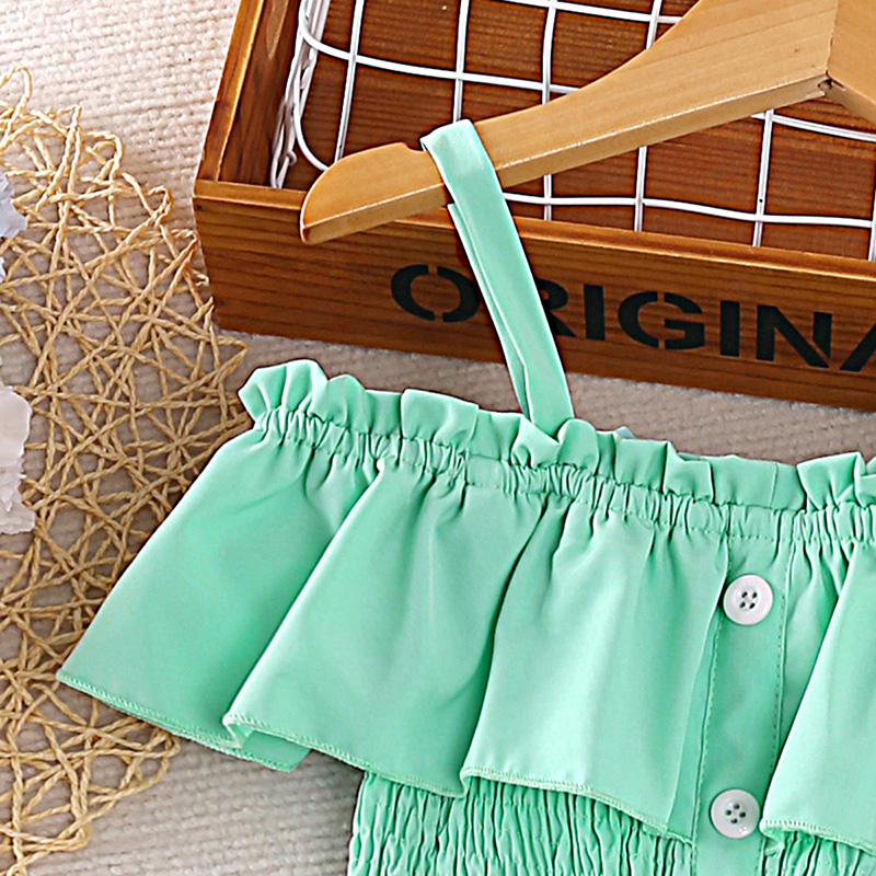 Đầm Trễ Vai Nhún Bèo Màu Xanh Bạc Hà Thời Trang Mùa Hè Xinh Xắn Cho Bé Gái 9-12 Tuổi