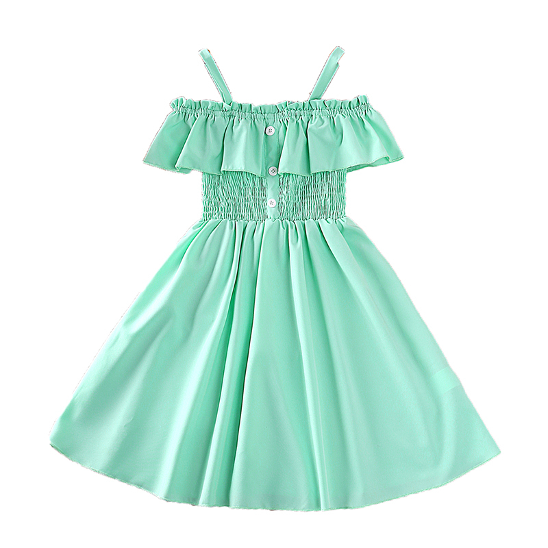 Đầm Trễ Vai Nhún Bèo Màu Xanh Bạc Hà Thời Trang Mùa Hè Xinh Xắn Cho Bé Gái 9-12 Tuổi