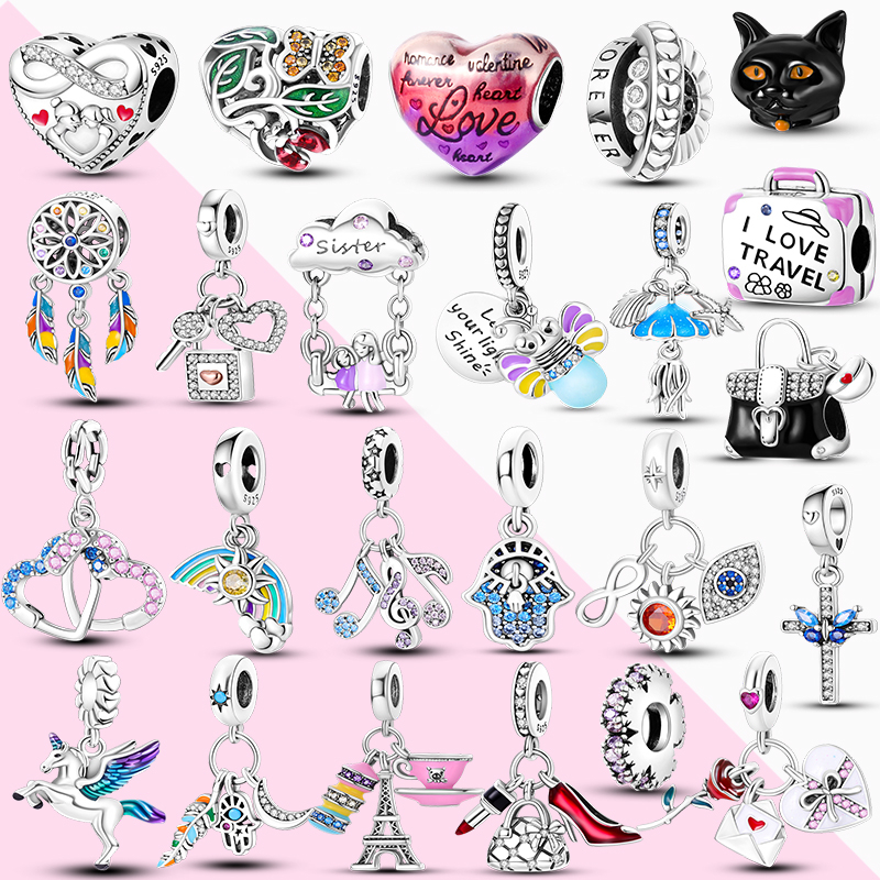 Mới Hạt Charm Bạc 925 Màu Cầu Vồng Thời Trang Dành Cho Nữ