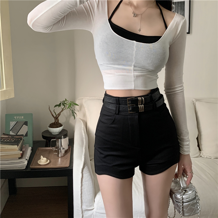 QADCOL Quần Short Lưng Cao Màu Đen Thời Trang Mùa Hè Cho Nữ