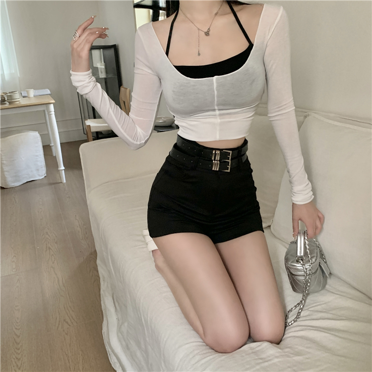 QADCOL Quần Short Lưng Cao Màu Đen Thời Trang Mùa Hè Cho Nữ