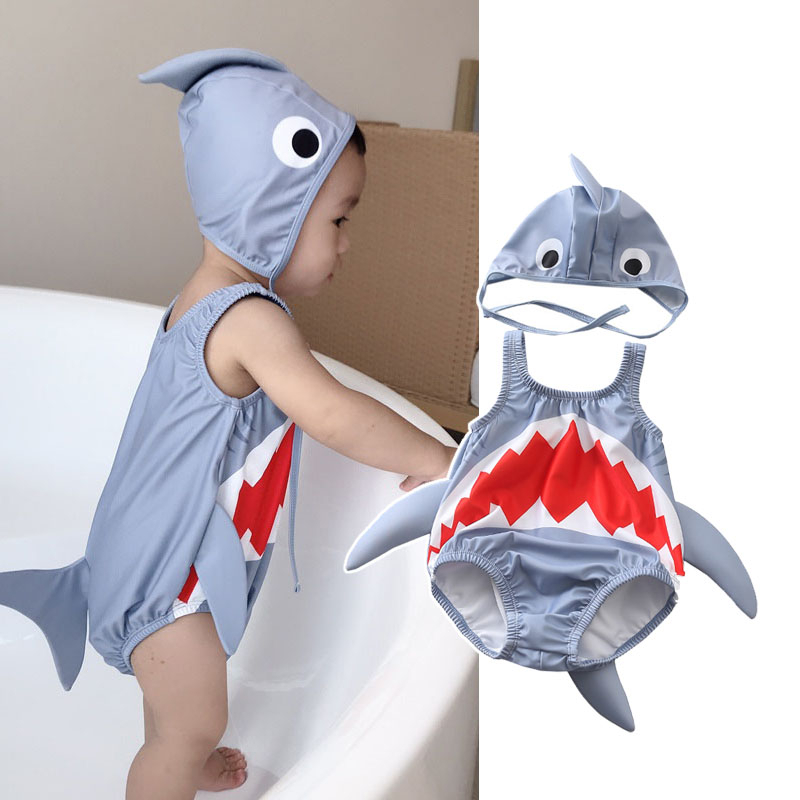 Lla-2pcs Tập Đi Bé Gái Bé Trai Đồ Bơi Cá Mập Trang Phục Đồ Bơi Bikini Bộ Đi Biển