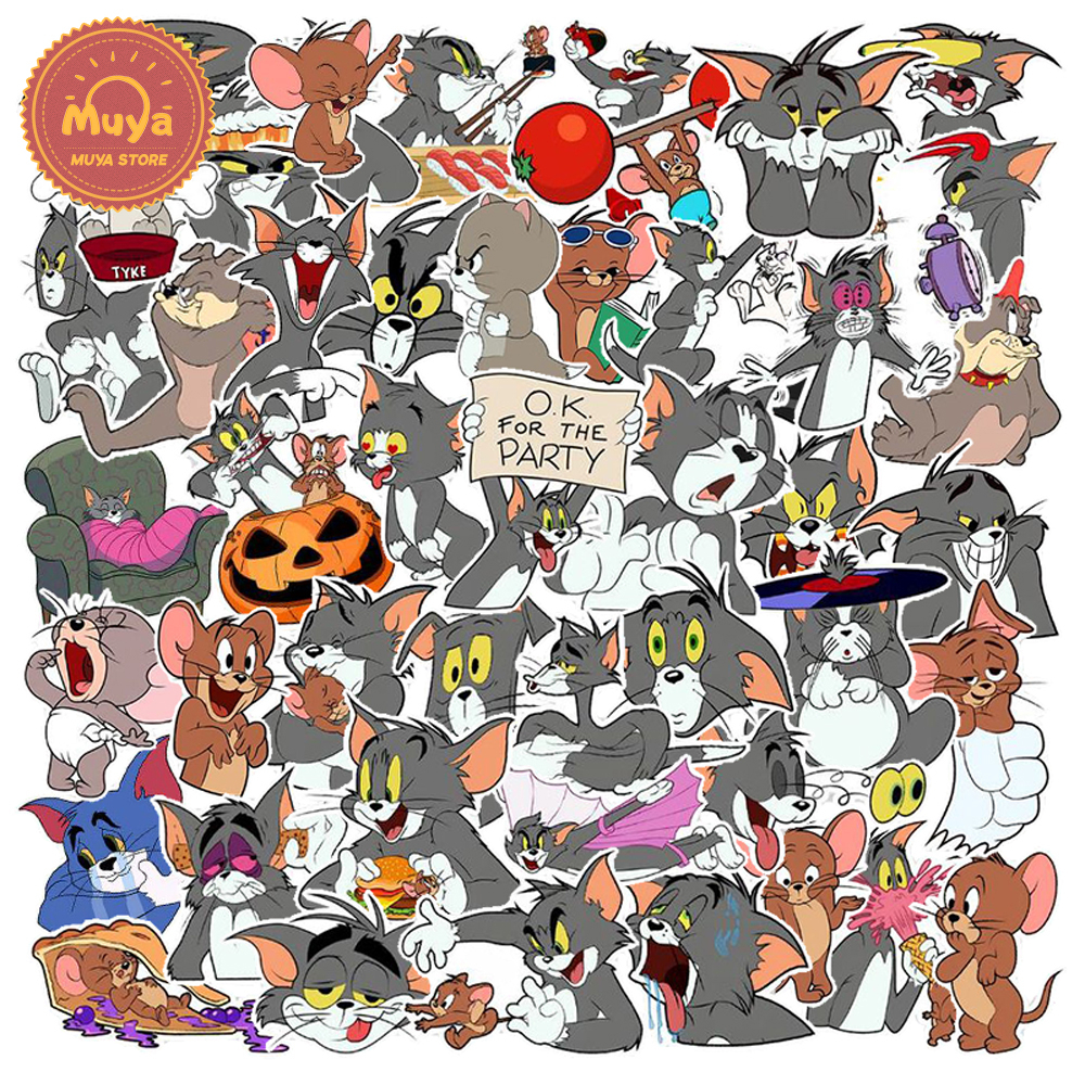 DISNEY Bộ 50 Miếng Dán Chống Thấm Nước Hình Hoạt Hình Tom and Jerry