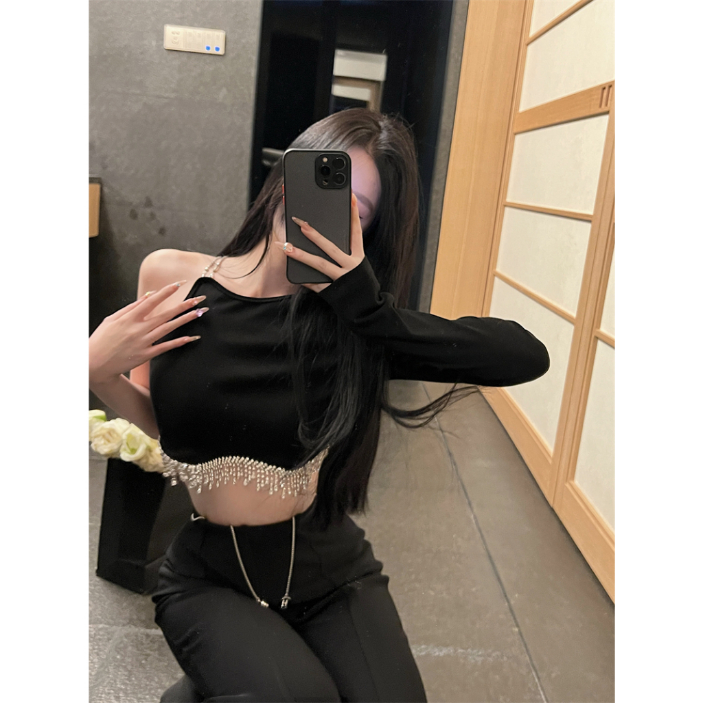 QADCOL Áo Ngắn Không Tay Dây Xích Đen Thiết Kế Không Đối Xứng Mặc Trong Mùa Hè Cho Nữ