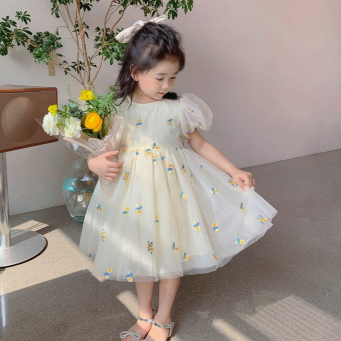 Váy cô gái，Đầm Sát Nách Phối Ren Màu Be Xinh Xắn Thời Trang Đám Cưới / Sinh Nhật Cho Bé Gái