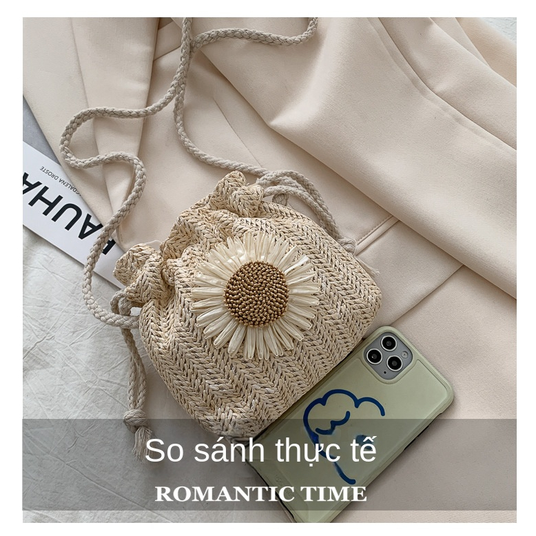 Túi Xách Nữ Túi Cói đan Gọn Phối Hoa Cúc Phong Cách Thời Trang TTF741