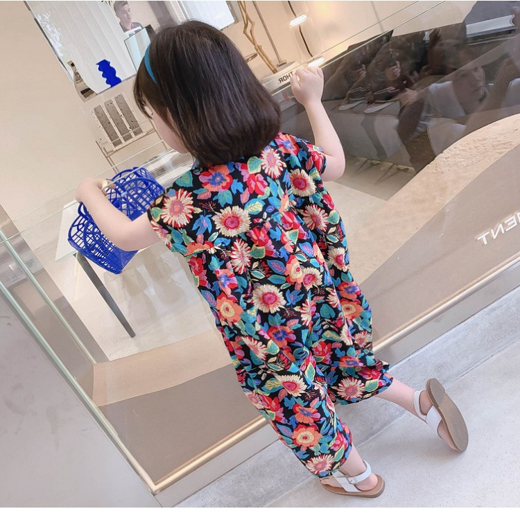 Sun baby Áo liền quần Dáng Rộng Thoáng Khí In Họa Tiết Thời Trang Mùa Hè Phong Cách Hàn Quốc Cho Bé Gái