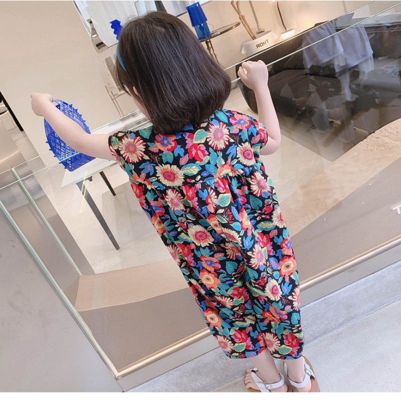 Sun baby Áo liền quần Dáng Rộng Thoáng Khí In Họa Tiết Thời Trang Mùa Hè Phong Cách Hàn Quốc Cho Bé Gái