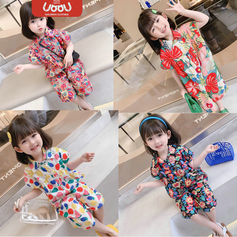 Sun baby Áo liền quần Dáng Rộng Thoáng Khí In Họa Tiết Thời Trang Mùa Hè Phong Cách Hàn Quốc Cho Bé Gái