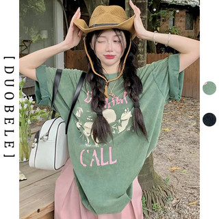 Áo Thun Ngắn Tay Dáng Rộng In Màu Nhuộm Kiểu Retro Thời Trang Mùa Hè Cho Nữ