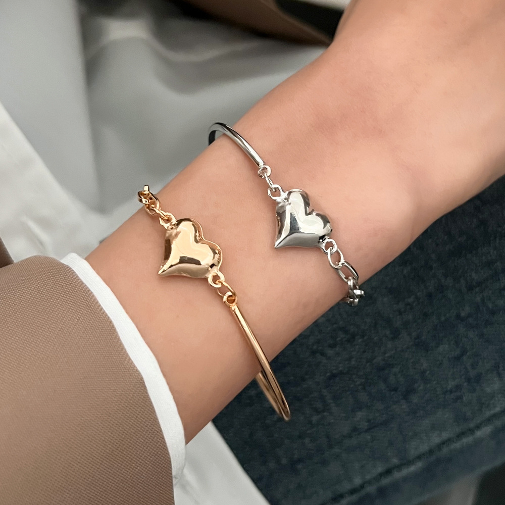 Vòng Đeo Tay Ghép Hình Trái Tim Màu Vàng / Bạc Thời Trang Hàn Quốc Chất Lượng Cao Dành Cho Học Sinh Nữ