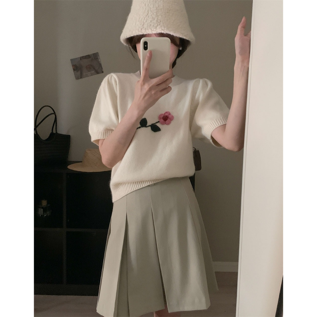 Minimalist Labo Áo Sweater Tay Phồng Ngắn Thời Trang Trẻ Trung