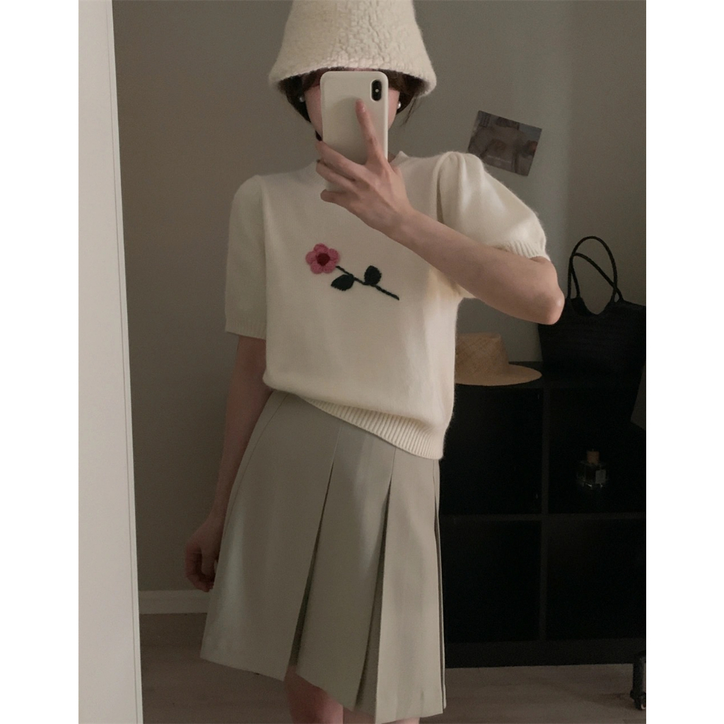 Minimalist Labo Áo Sweater Tay Phồng Ngắn Thời Trang Trẻ Trung