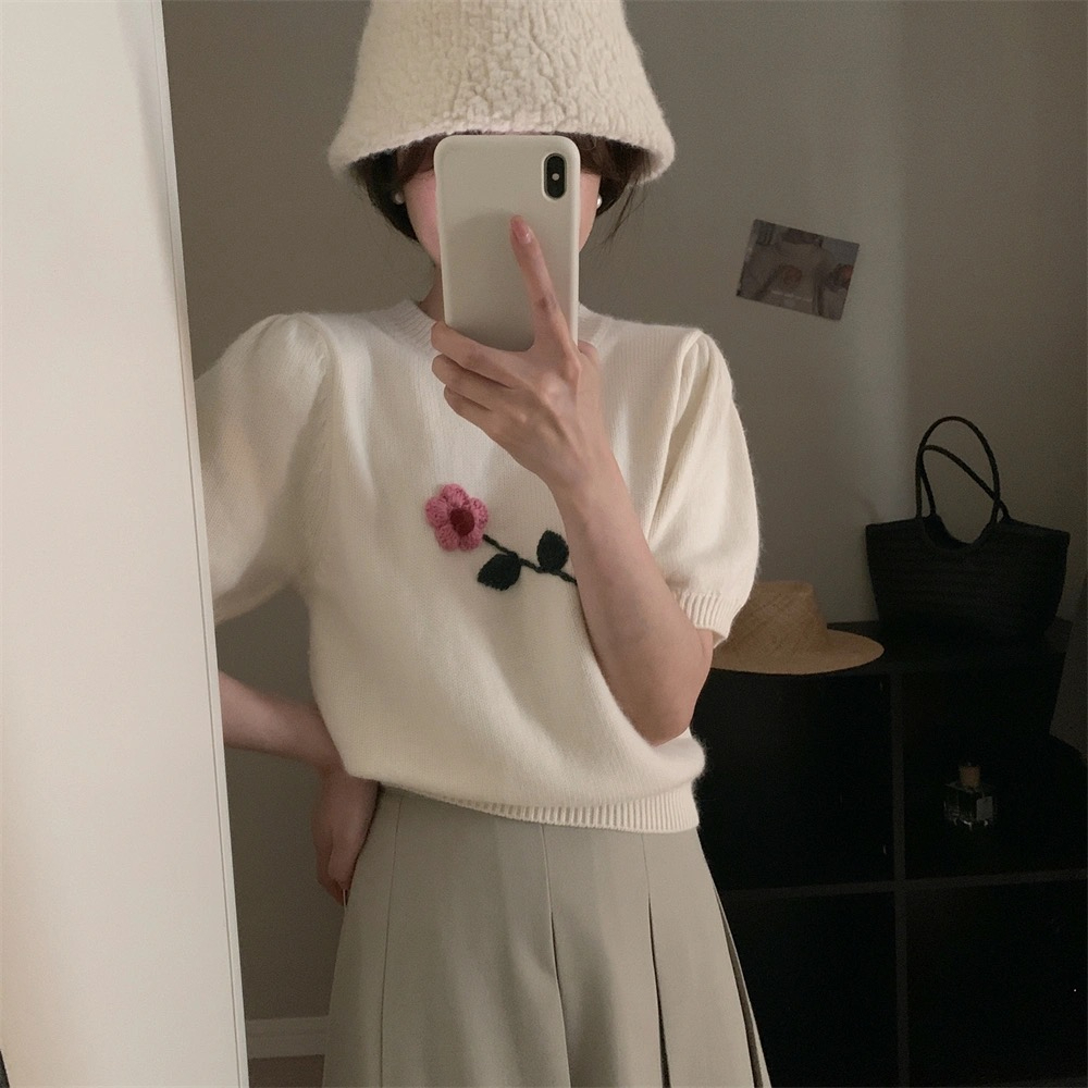 Minimalist Labo Áo Sweater Tay Phồng Ngắn Thời Trang Trẻ Trung