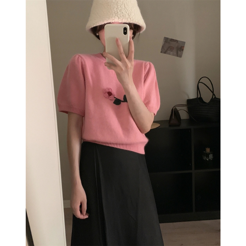 Minimalist Labo Áo Sweater Tay Phồng Ngắn Thời Trang Trẻ Trung