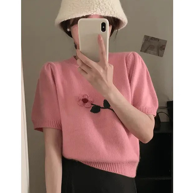 Minimalist Labo Áo Sweater Tay Phồng Ngắn Thời Trang Trẻ Trung